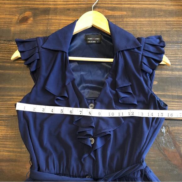 Max & Cleo Dress Women’s Size 4 Navy Ruffle Belted Button Down Midi Casual - Picture 5 of 8